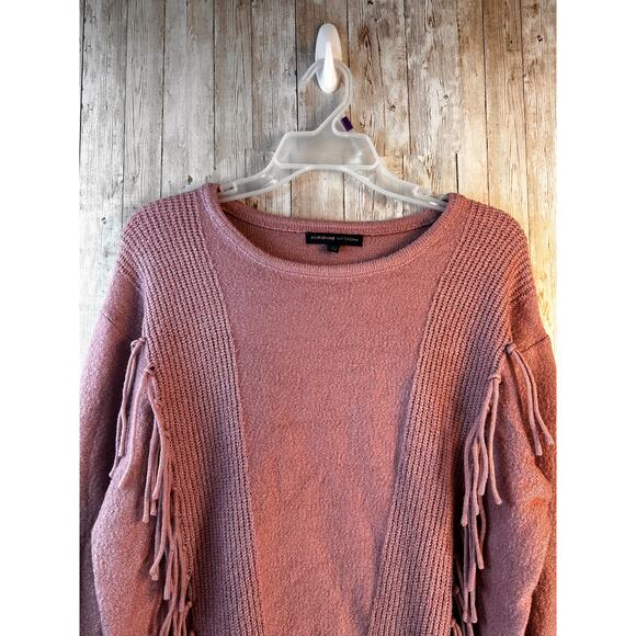Adrienne Vittadini Pullover Sweater Womens L Dusty Pink Fringed‎ Ribbed Knit - Picture 4 of 12